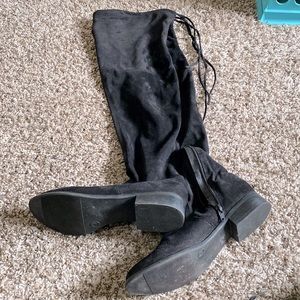 Black Crushed Velvet Thigh High Boots